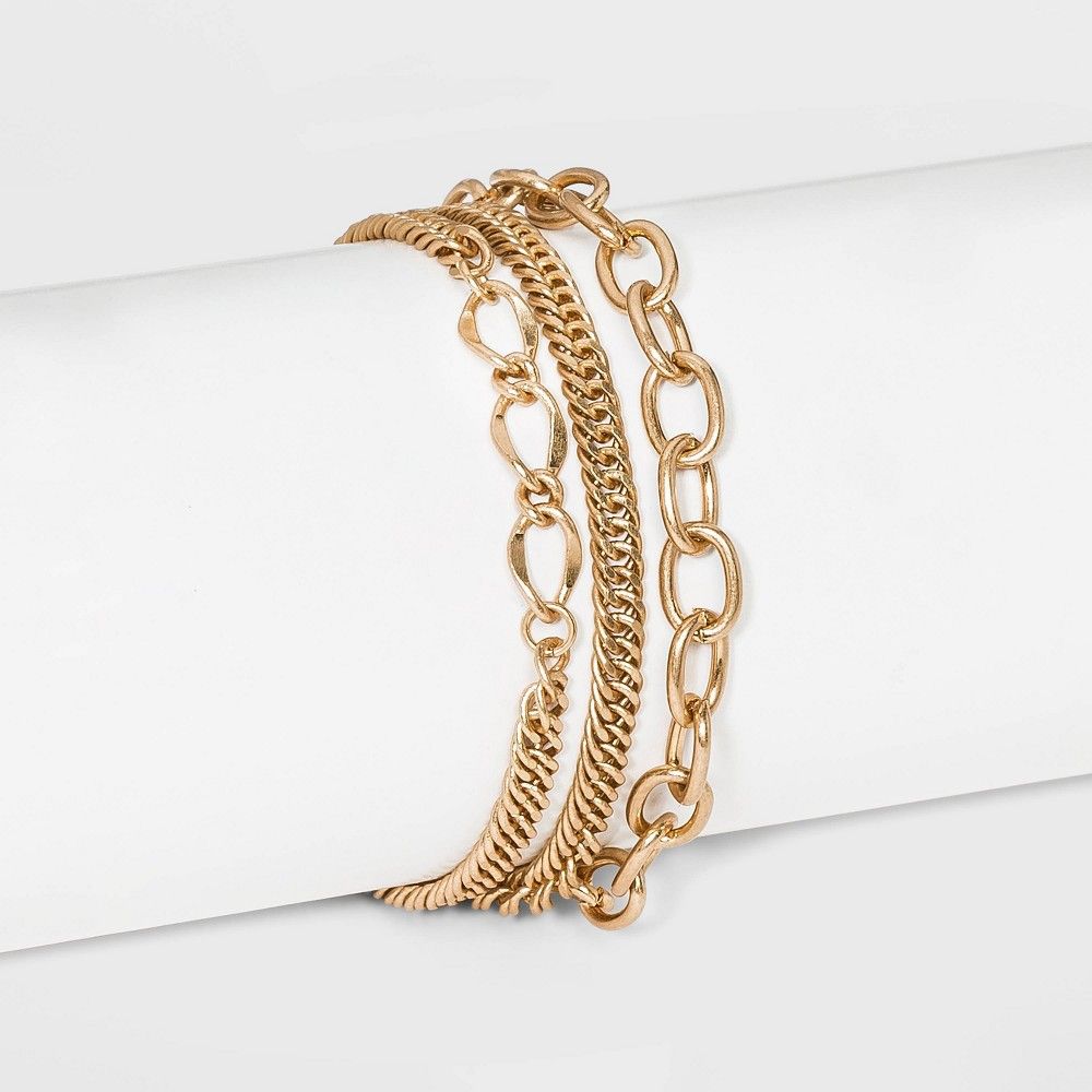 3 Strand Magnetic Worn Gold Chain Beaded Bracelet - Universal Thread Gold | Target