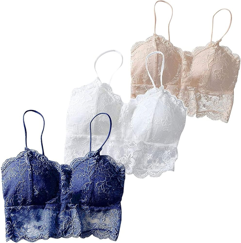 Youmymine 5Pcs Lace Bralette for Women, Lace Bralette Padded Bandeau Bra, Cami Bando Bra with Str... | Amazon (US)
