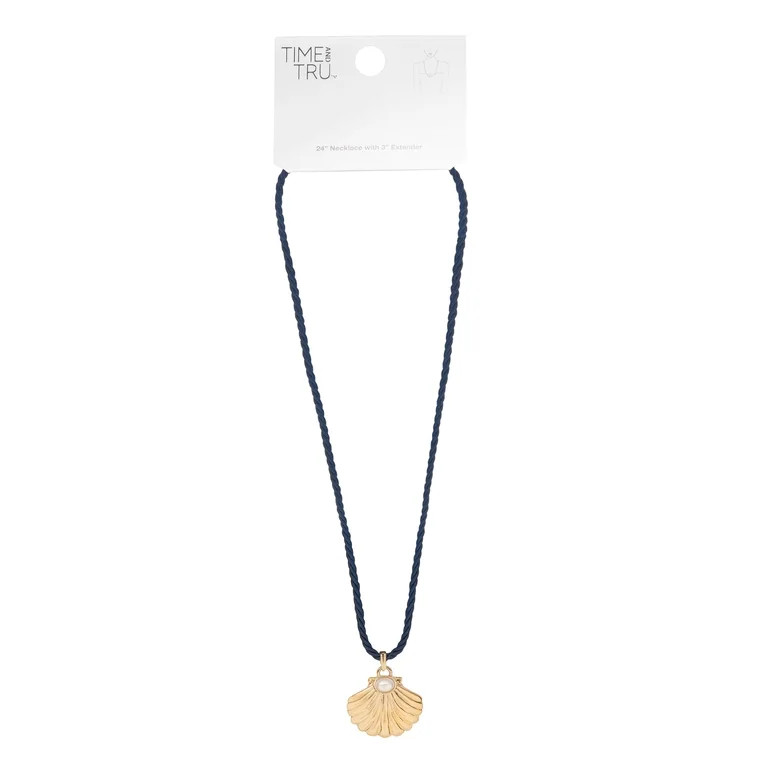 Time and Tru Elegant Seashell and Pearl Corded Pendant Necklace with Gold Tone Finish | Walmart (US)