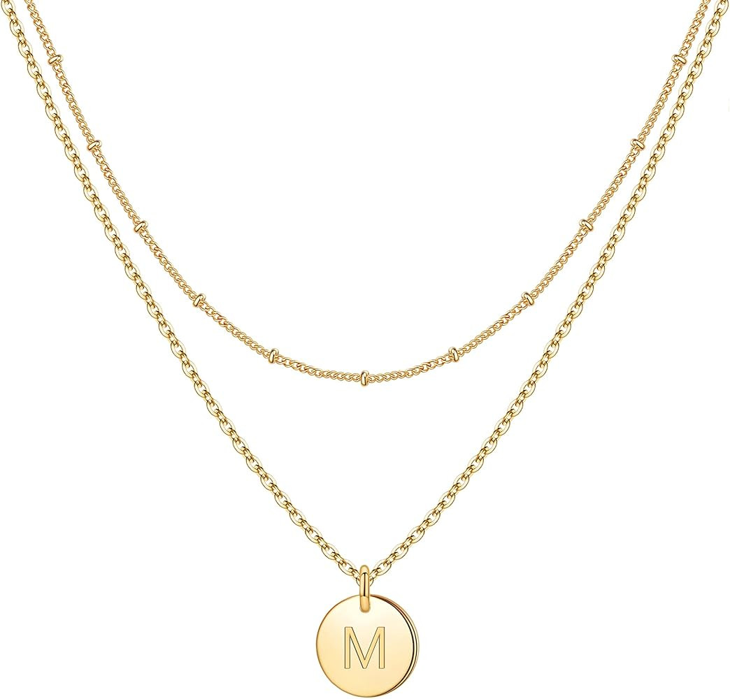 IEFWELL Initial Necklaces for Women Girls - Gold Silver Rose Gold Double Side Engraved Hammered C... | Amazon (US)
