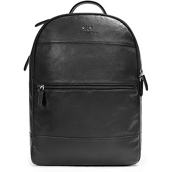 This item: LUXEORIA Genuine Leather Backpack for Men and Women, Minimalistic Backpack, Handmade Retro Style 15.6" Laptop Bag, Daypack with Utility Pockets & Trolley Sleeve - Black | Amazon (US)