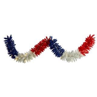 9 ft. Red White and Blue Americana Artificial Garland with 50-Warm LED Lights | The Home Depot