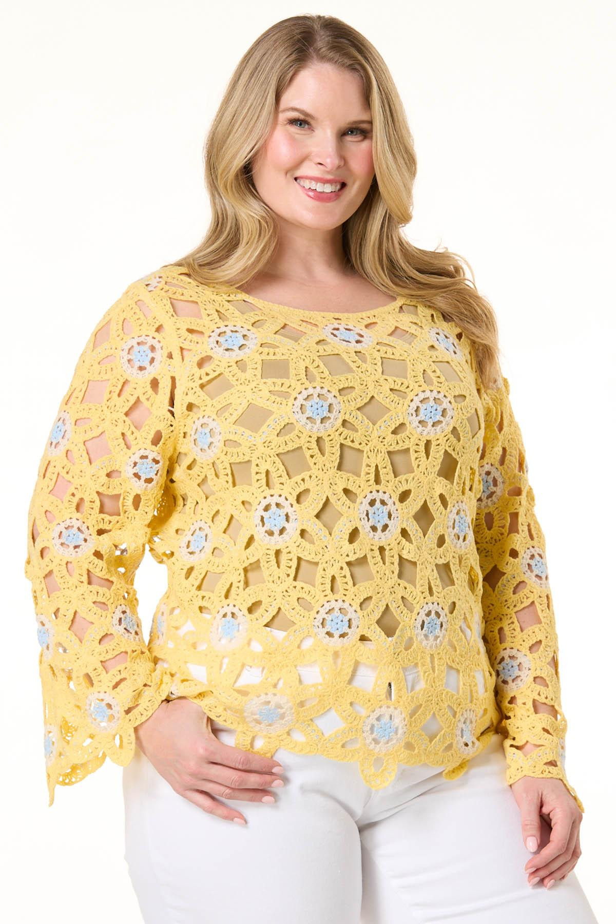 Plus Size Sunny Floral Crochet Sweater | Cato Fashions