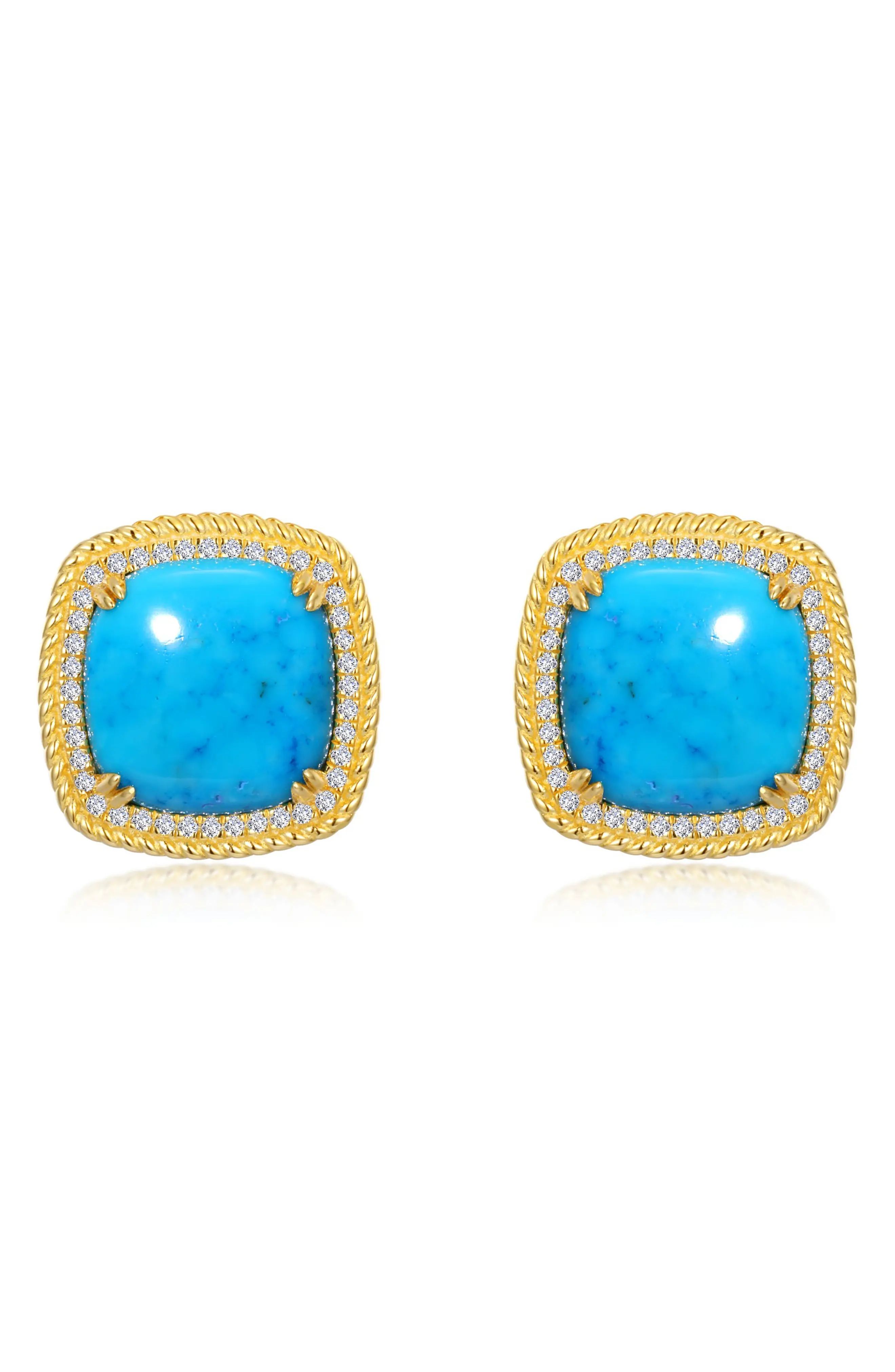 Lafonn Simulated Turquoise & Diamond Halo Stud Earrings in Blue at Nordstrom | Nordstrom