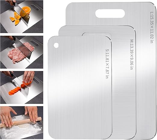 3 PCS Stainless Steel Cutting Boards for Kitchen, 304 Metal Non Stick Chopping Board Set, Dishwas... | Amazon (US)