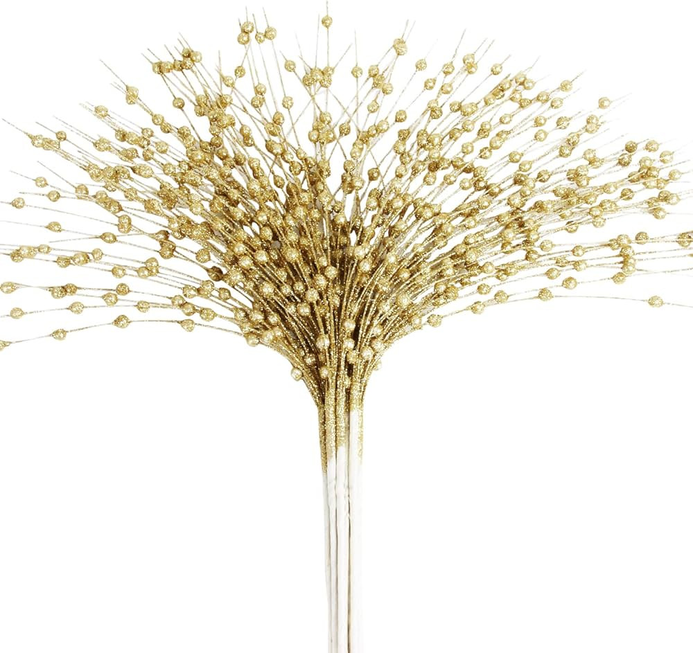 CCINEE Gold Artificial Glitter Berry Stem Ornaments, 10 pack 19.7 inches Fake Christmas Picks Dec... | Amazon (US)
