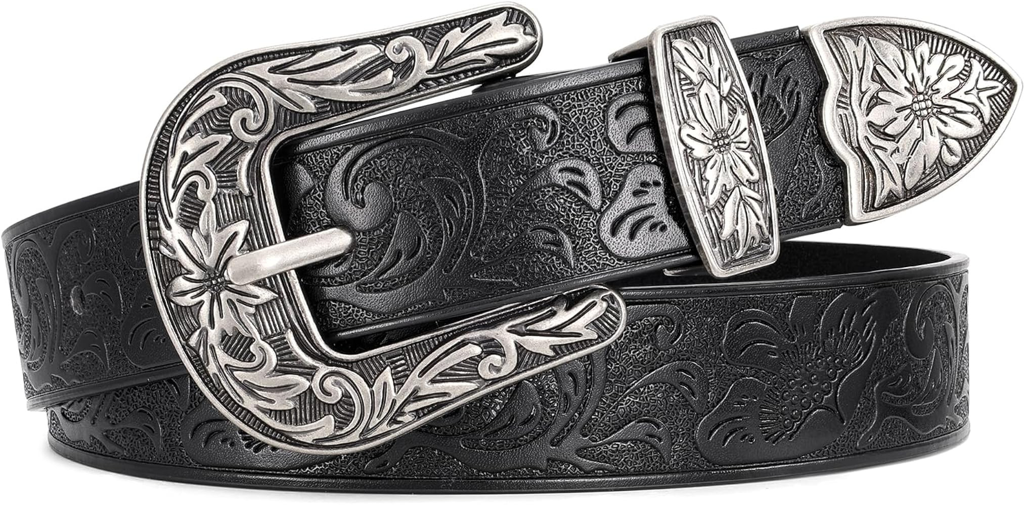 JASGOOD Women Leather Belts Ladies Vintage Western Design Black Waist Belt for Pants Jeans Dresse... | Amazon (US)