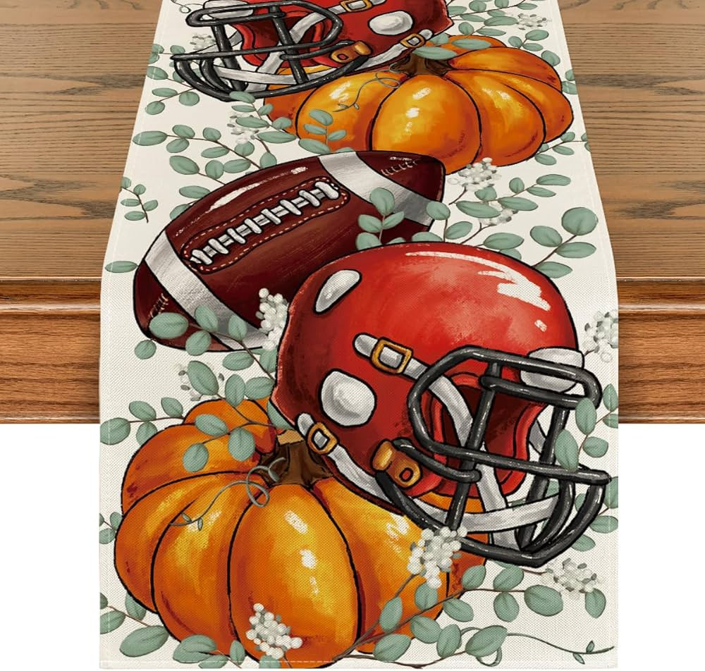 Artoid Mode Red Helmet Pumpkin Football Rugby Eucalyptus Fall Table Runner, Autumn Thanksgiving K... | Amazon (US)