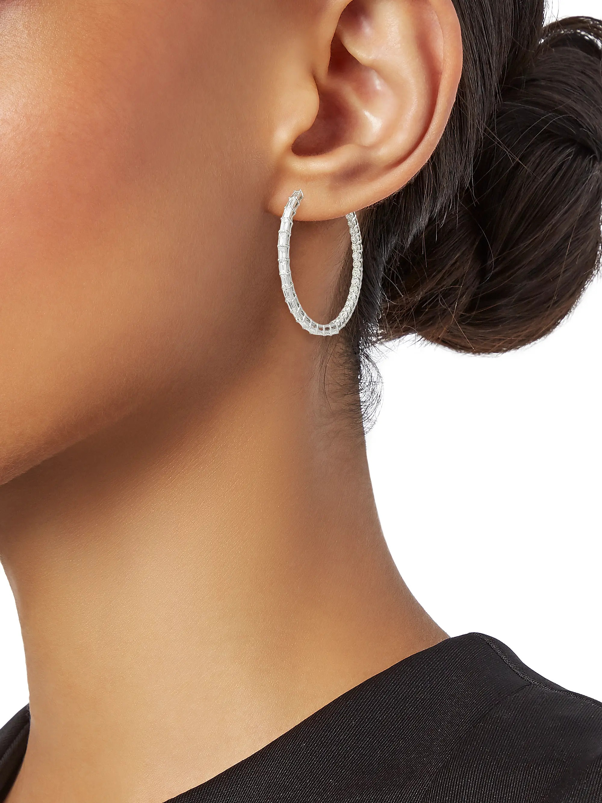 Undecided 14K White Gold & 3.6 TCW Diamond Inside-Out Hoop Earrings | Saks Fifth Avenue