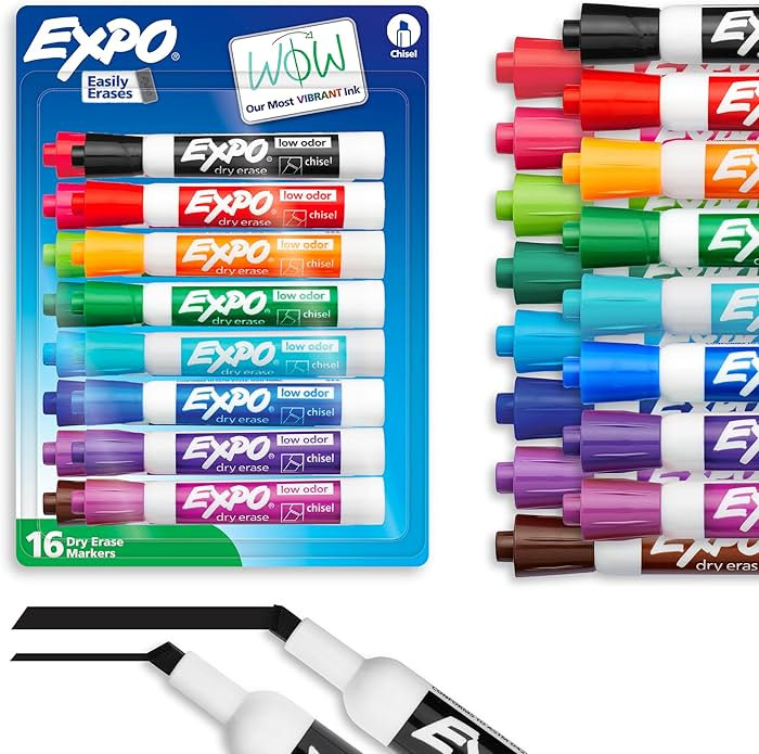 Expo Low Odor Dry Erase Markers Assorted Colors Chisel Tip - Pack of 16 | Amazon (US)