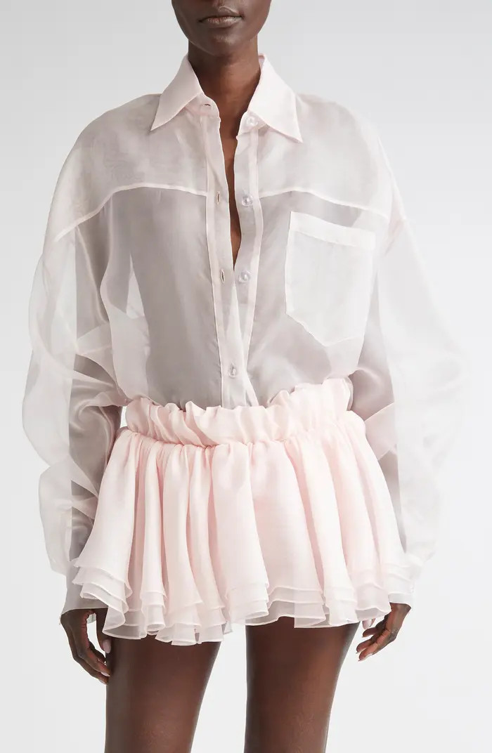 Oversize Silk Organza Button-Up Shirt | Nordstrom