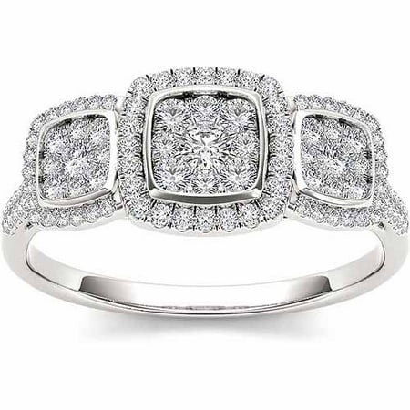 Imperial 1/2 Carat T.W. Diamond 10kt White Gold Three-Stone Look Cushion-Shape Bridal Ring Set | Walmart (US)