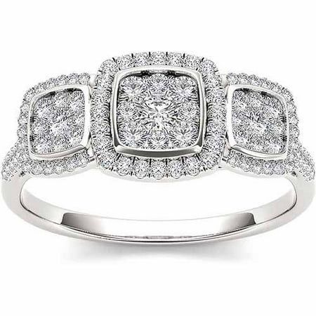 Imperial 1/2 Carat T.W. Diamond 10kt White Gold Three-Stone Look Cushion-Shape Bridal Ring Set | Walmart (US)
