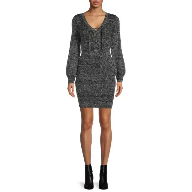 No Boundaries Juniors Lace Up Metallic Dress - Walmart.com | Walmart (US)