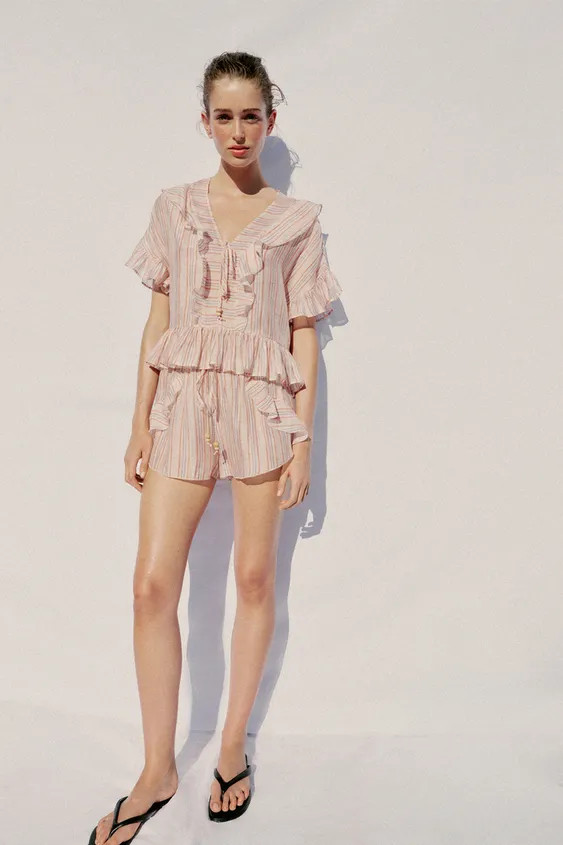 STRIPED RUFFLED BLOUSE | Zara US