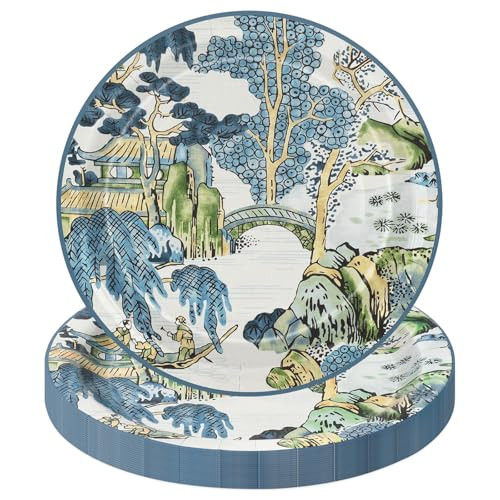 50 Pcs Vintage Chinoiserie Paper Plates Retro Farmhouse Oriental Disposable Plates 9 Inch Appetiz... | Amazon (US)