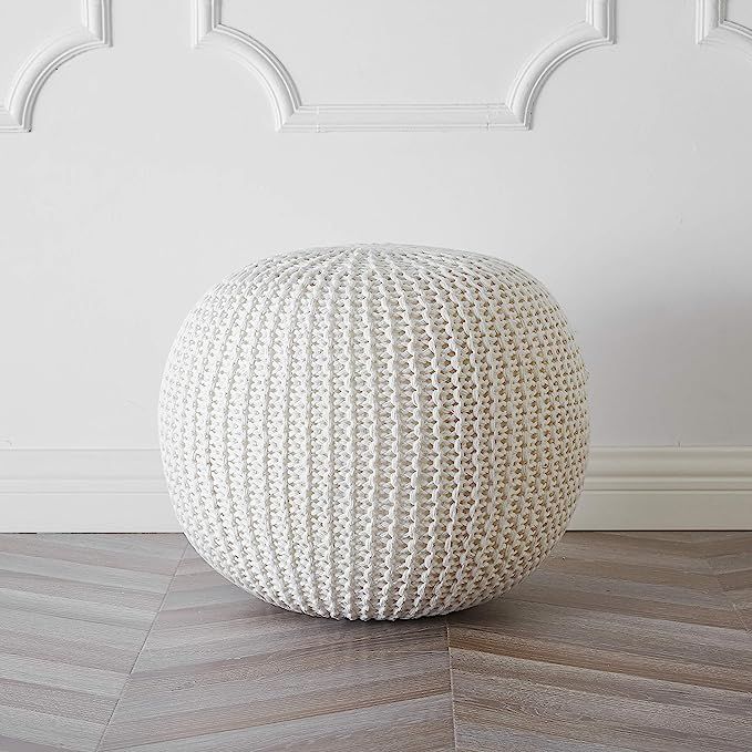 Urban Shop Round Knit Pouf - Hand Woven Cotton, Ivory | Amazon (US)