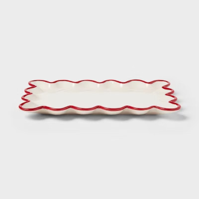 Ceramic Scalloped Soap Tray Ivory/Red - Threshold™ | Target