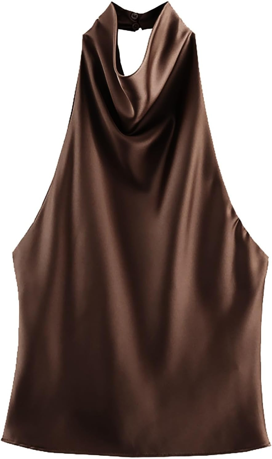 JOFOW Silk Satin Tank Tops for Women Trendy Cowl Neck Sleeveless Office Business Work Casual Blouse | Amazon (US)
