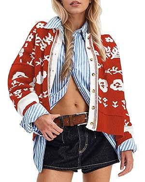 MISSACTIVER Floral Print Button Down Cardigan Sweaters for Women Long Sleeve V Neck Open Front Kn... | Amazon (US)