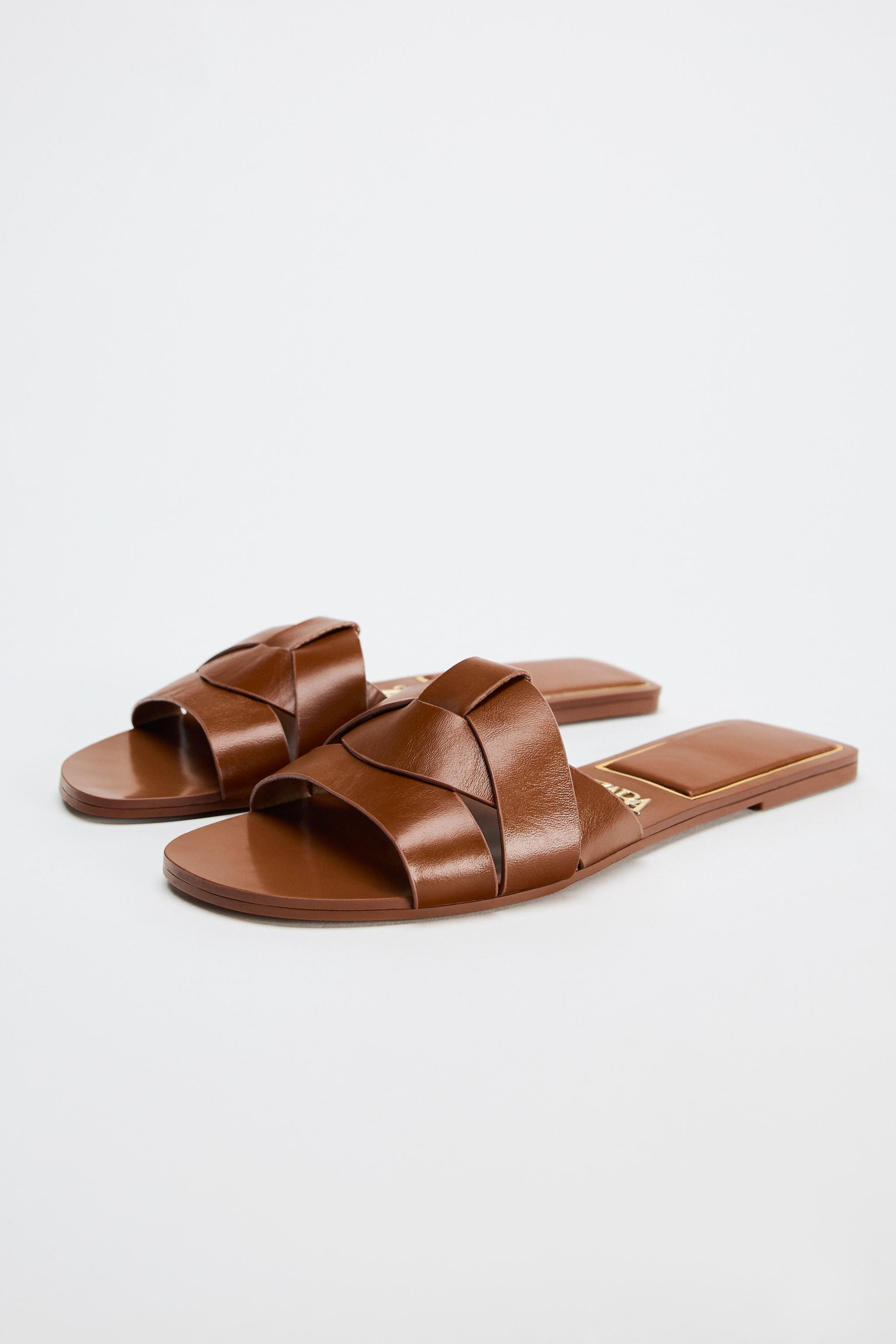 CROSS-STRAP FLAT LEATHER SANDALS | Zara UK