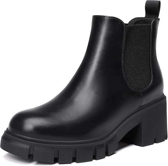 Gvimenos Women's Chelsea Boots Fashion Platform Ankle Booties Low Heel Slip-On Elastic Gore Lug S... | Amazon (CA)