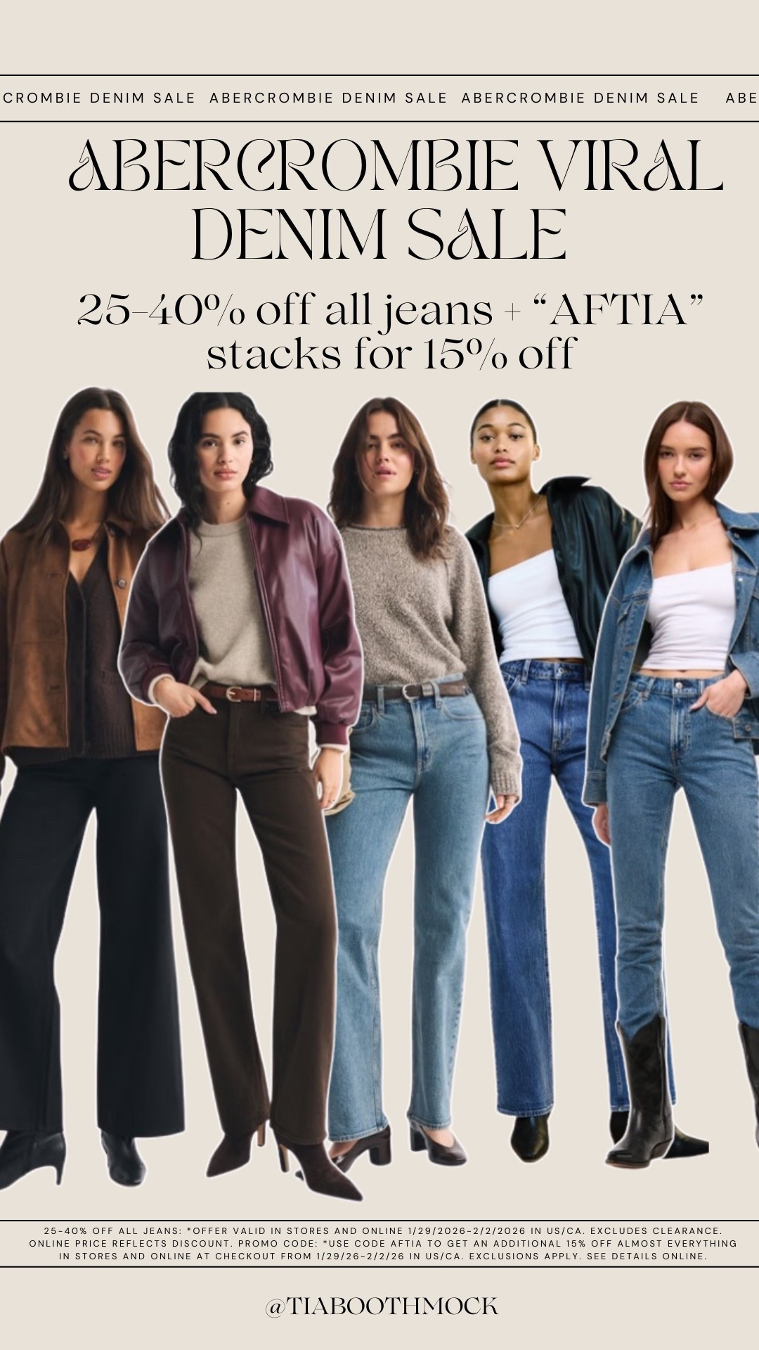 If you’re looking for really good everyday jeans, this is the time 👖All my classic @Abercrombie denim faves are on sale - straight leg, relaxed, and perfect staple washes! 

25–40% off all jeans + code AFTIA stacks for an extra 15% off at checkout! #AbercrombiePartner 

*Offer valid in stores and online 1/29/2026-2/2/2026in US/CA. Excludes clearance. Online price reflects discount.



#LTKSaleAlert