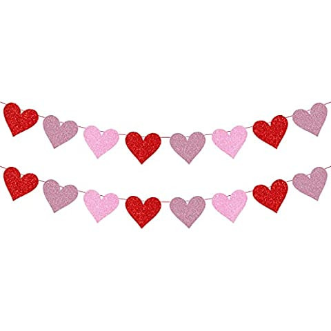 Valentines Heart Banner Red and Pink Glitter Valentines Day Heart Garland,Valentines Heart Decora... | Amazon (US)