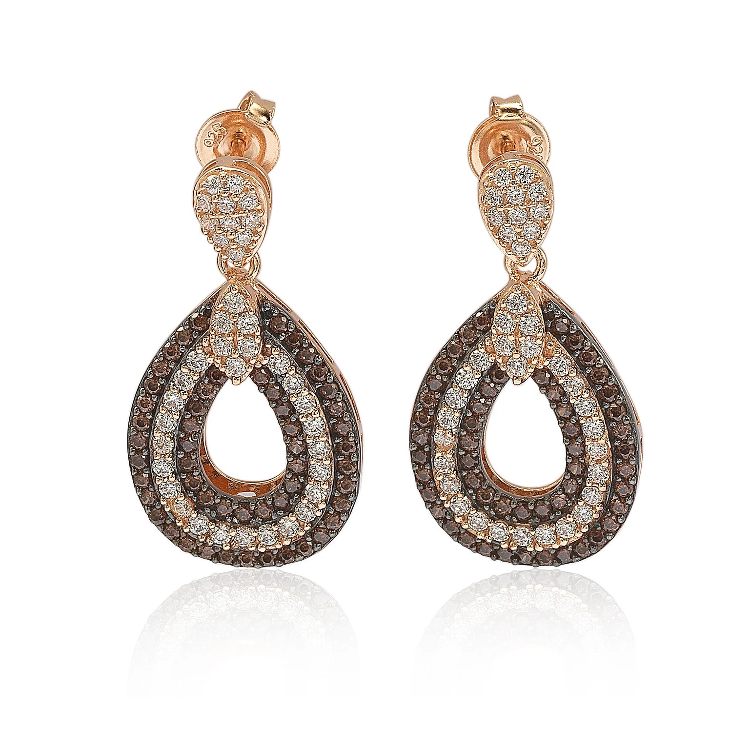 Suzy Levian Rose Sterling Silver Brown & White Cubic Zirconia Teardrop | SUZY LEVIAN