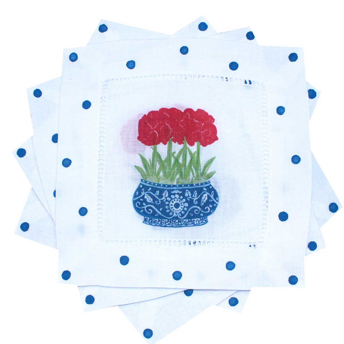 Amaryllis Chinoiserie Linen Cocktail Napkins | Lemondaisy Design