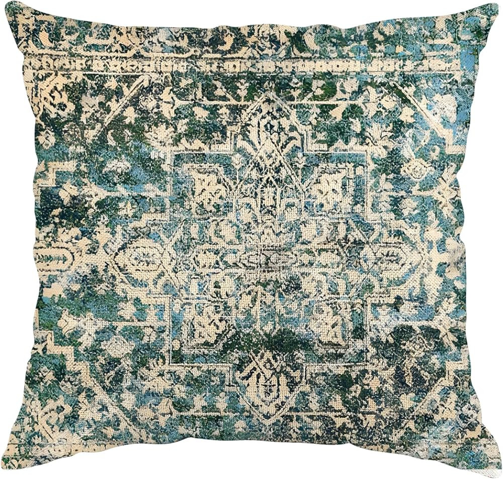 Boho Pillow Covers 18x18 Inch, Carpet Green Vintage Throw Pillow Cover Antique Ethnic Decorative ... | Amazon (US)