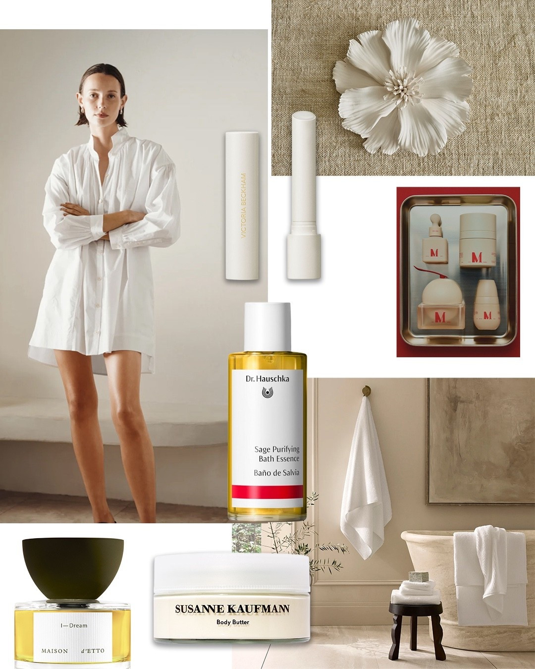 The self-care luxuries I appreciate most are the small, consistent ones: a hot bath in the evening, soft plush towels, a beautiful fragrance, skincare that feels good. My evening routine includes adding Dr. Hauschka’s Sage Purifying Bath Essence to my bath followed by Susanne Kaufmann Body Butter. Indulgent, but practical. A fresh set of towels elevates the entire experience. Dr. Diamond's Metacine remains my sole splurge when it comes to skincare. The products feel more restorative than corrective. Another constant in my routine is a moisturizing lip balm. Fragrance has become part of the routine, too. A light spray in the morning and a diffuser at home. I’m currently eyeing the Nicky Kehoe Bernard x Doen collaboration with a porcelain flower diffuser paired with Indra. Lovely .

#LTKselfcare #LTKBeauty #LTKSeasonal