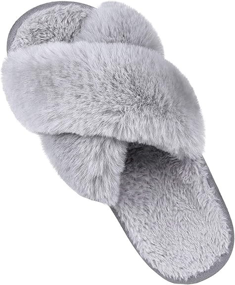 Comwarm Women's Cross Band Fuzzy Slippers Fluffy Open Toe House Slippers Cozy Plush Bedroom Shoes... | Amazon (US)
