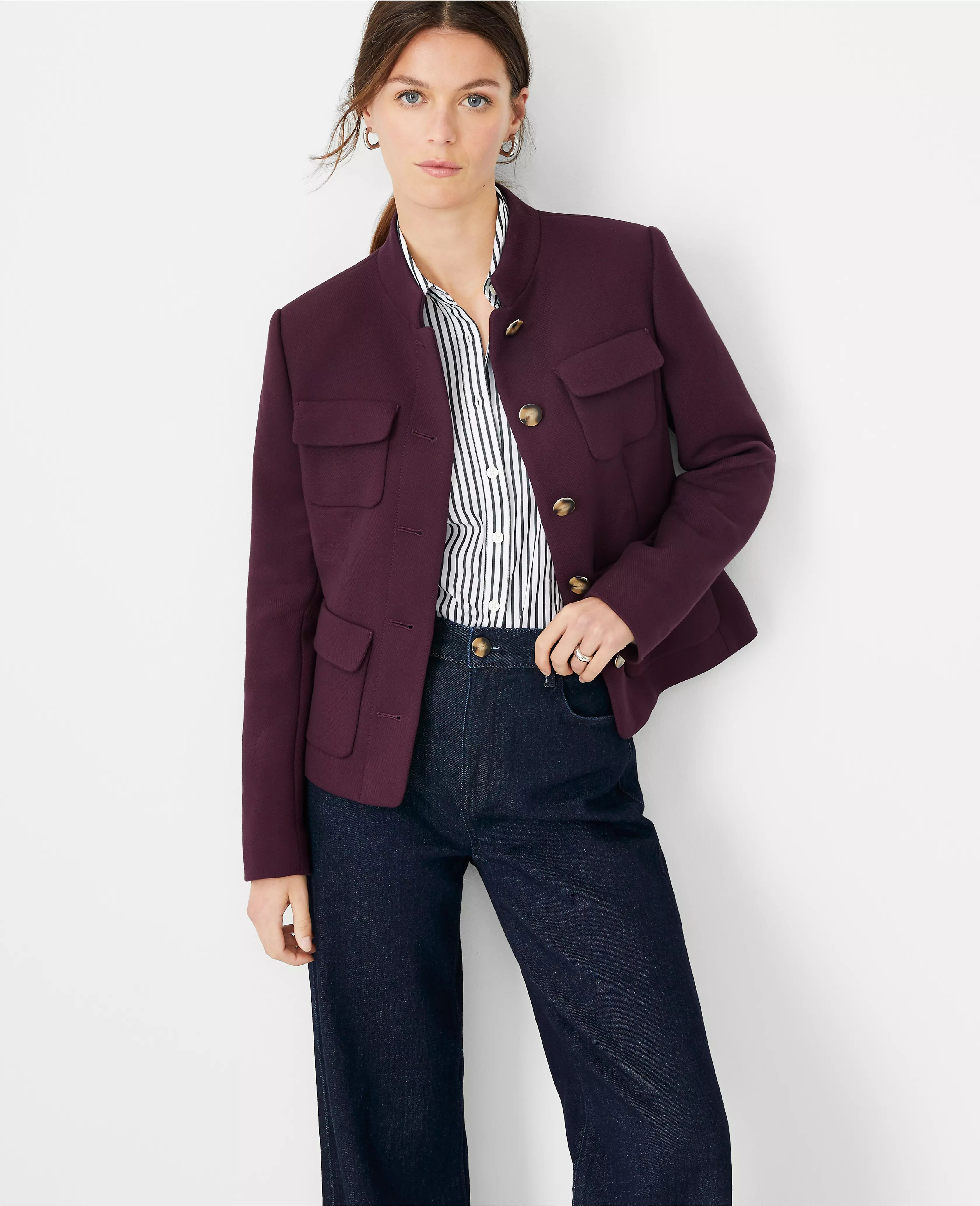 Mock Neck Patch Pocket Jacket | Ann Taylor (US)