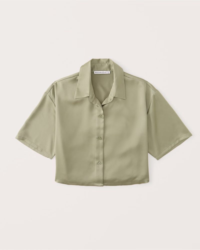 90s Cropped Boxy Satin Button-Up Shirt | Abercrombie & Fitch (US)