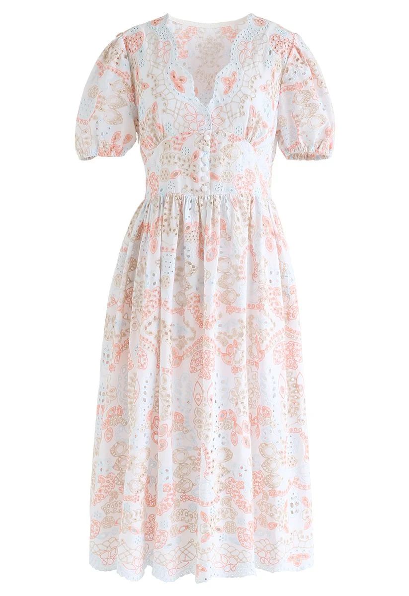 Colorful Embroidery White Midi Dress | Chicwish