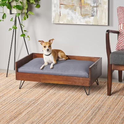 Gulches Mid-Century Modern Pet Bed, Acacia Wood Frame with Hairpin Legs, Water-Resistant Plush Cushion, Luxury Dog Bed for Small/Medium Pets | Target