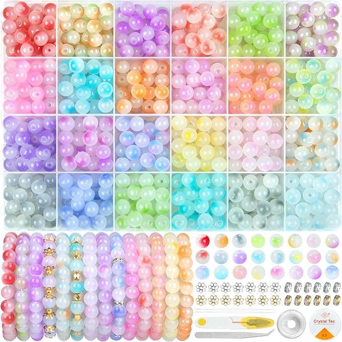 Acerich 700Pcs Glass Beads for Jewelry Making, 24 Color 8mm Glass Crystal Beads Friendship Bracel... | Amazon (US)