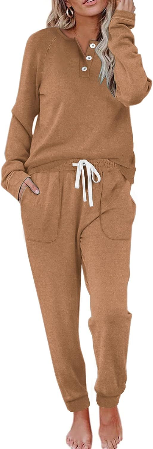 WIHOLL Two Piece Outfits for Women Lounge Sets Button Down Sweatshirt Sweatpants Sweatsuits Set w... | Amazon (US)