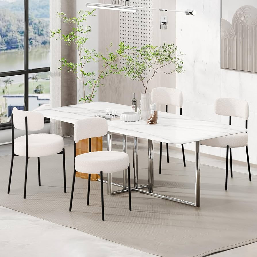 White Dining Chairs Set of 4, Mid Century Modern Dining Chairs, Upholstered Boucle Kitchen Room D... | Amazon (US)