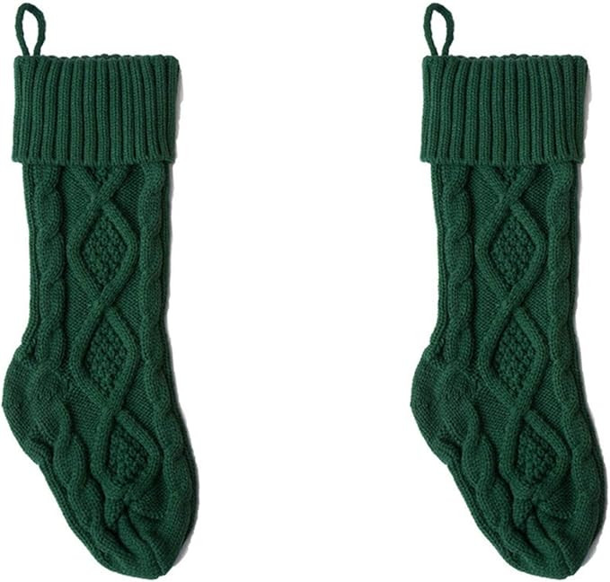 2 Pack 18" Green Knitted Christmas Stockings for Xmas Holiday Party Hanging Stocking Decorations | Amazon (US)