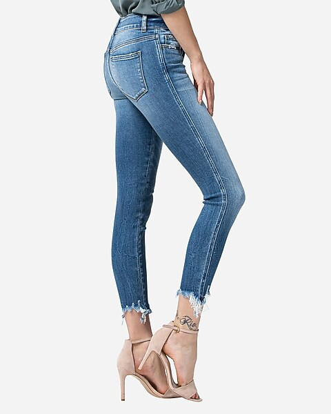flying monkey mid rise raw hem crop skinny jeans | Express