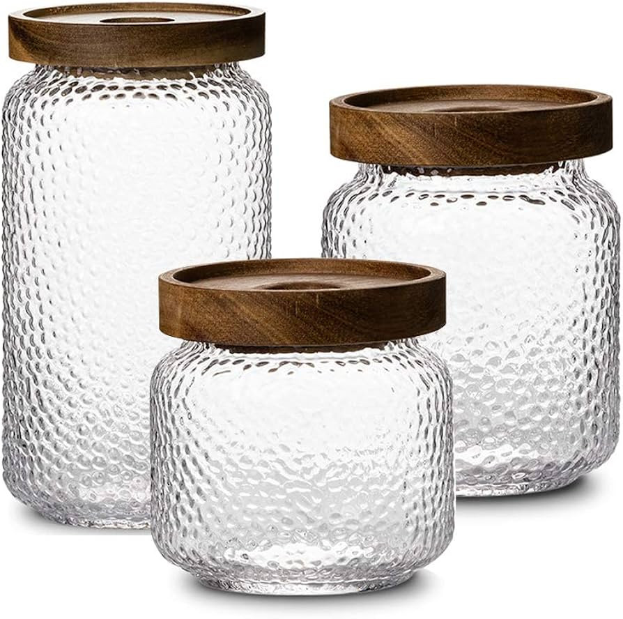 Anti-slip Storage Jar, 3 Pack, with Airtight Wood Lid Glass Kitchen Canisters 12oz, 17oz, 25oz | Amazon (US)