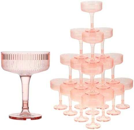 Goodluck 4-Tier Champagne Tower - 20 PCS 7oz Pink Plastic Champagne Flutes, Butterfly Shape with ... | Amazon (US)