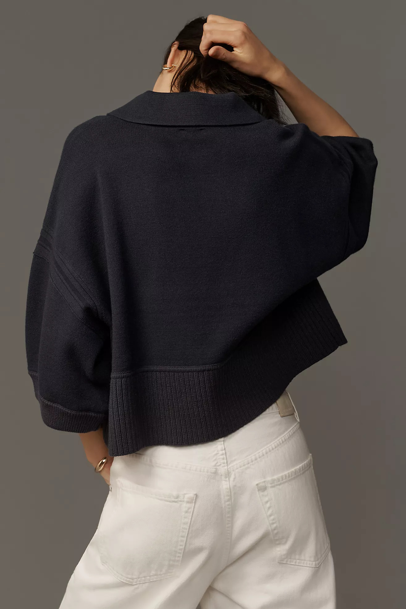 Maeve Elbow-Sleeve Compact Collared V-Neck Sweater | Anthropologie (US)