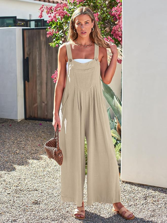 AUTOMET Womens Jumpsuits Overalls Wide Leg Casual Summer Outfits Rompers Jumpers Sleeveless Strap... | Amazon (US)
