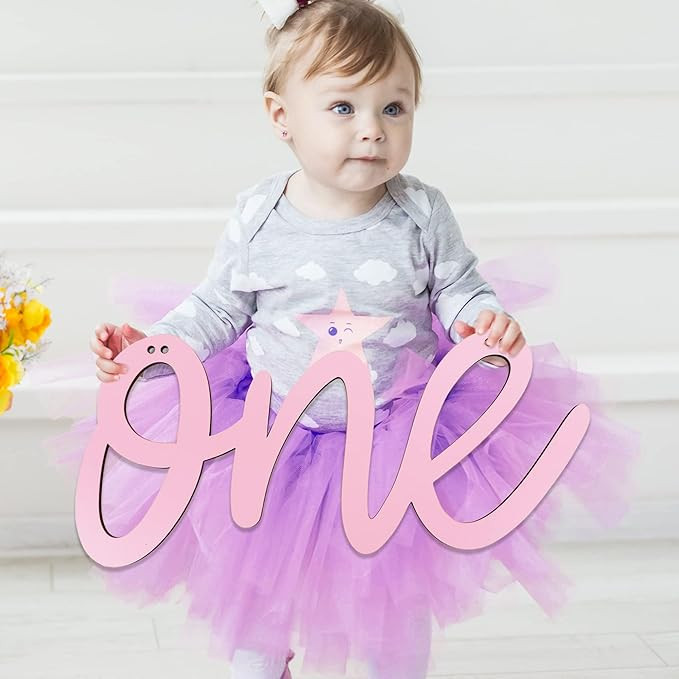 Pink 1st Birthday Wooden Sign One Cutout Letter One for Girl’s 1st Birthday Party Wall Decor Ta... | Amazon (US)