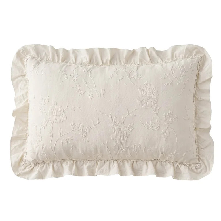 The Pioneer Woman Decorative Lumbar Pillow, Cream Matelass\u00e9 Floral with Crochet Ruffle, 14 i... | Walmart (US)
