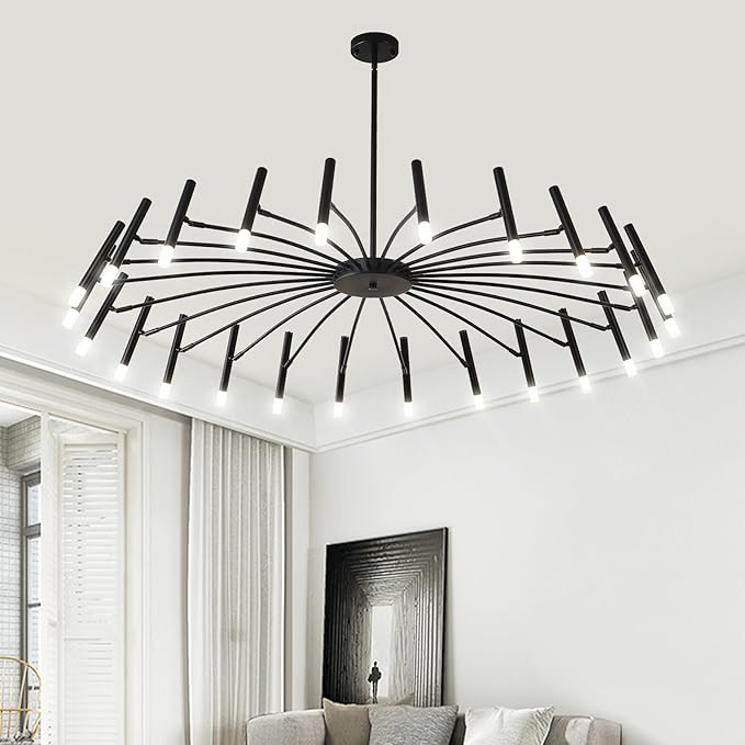 NILSE 24-Light Black LED Modern Chandelier, 53 Inch Extra Large Contemporary Chandeliers with G9 ... | Amazon (US)