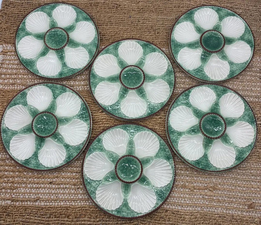Green majolica oyster plate in the Longchamp style, 24 cm, sold individually | Etsy (US)
